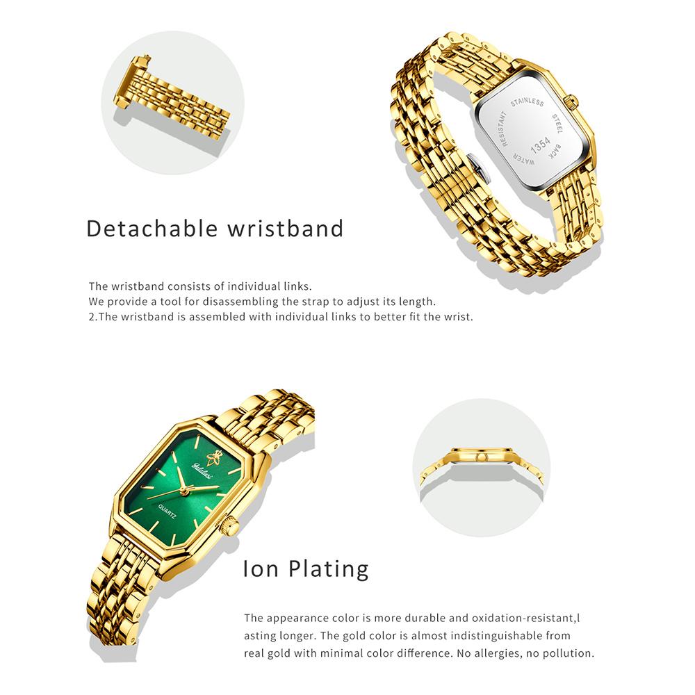 Elegant Vintage Octagonal Ladies Wristwatch Golden Case Quartz Watches Wateproof Steel Strap