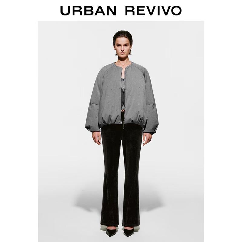 UR Women's Casual Cold Grey Double Zipper Down Jacket