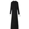 LYRIA Elegant Knitted V-neck Long Dress Women Patchwork Single Breasted Long Puff Sleeve Slim Dresses Chic Female Hip Package Vestidos