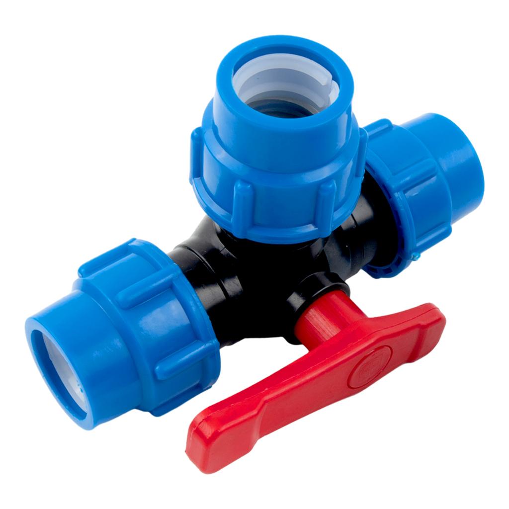 PE Rohr 3-Wege-Kugelhahn Hochwertige PE Rohrverbindung 20mm 25mm 32mm 40mm 50mm Anschluss Schlauch Professionelle Wasserflusslösungen