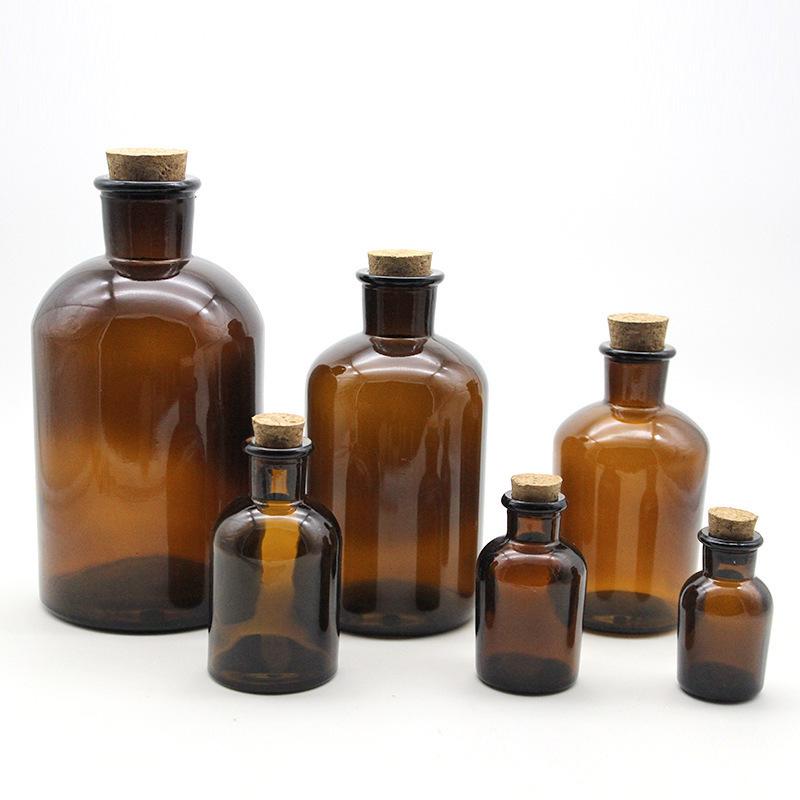 Thickened Brown Glass Reagent Bottle with Ground Joint, Fine Neck, and Wide Mouth - Multiple Specifications Available.