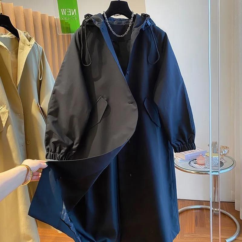 Spring Autumn Long Trench Coat Female Casual Windbreak Jacket Women's Hooded Drawstring Overcoat Windbreaker Ladies Tops