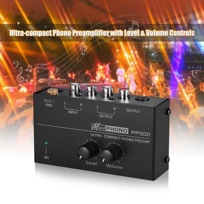 Ultra-compact Phono Preamp Preamplifier with Level & Volume Controls RCA Input & Output 14 Inch
