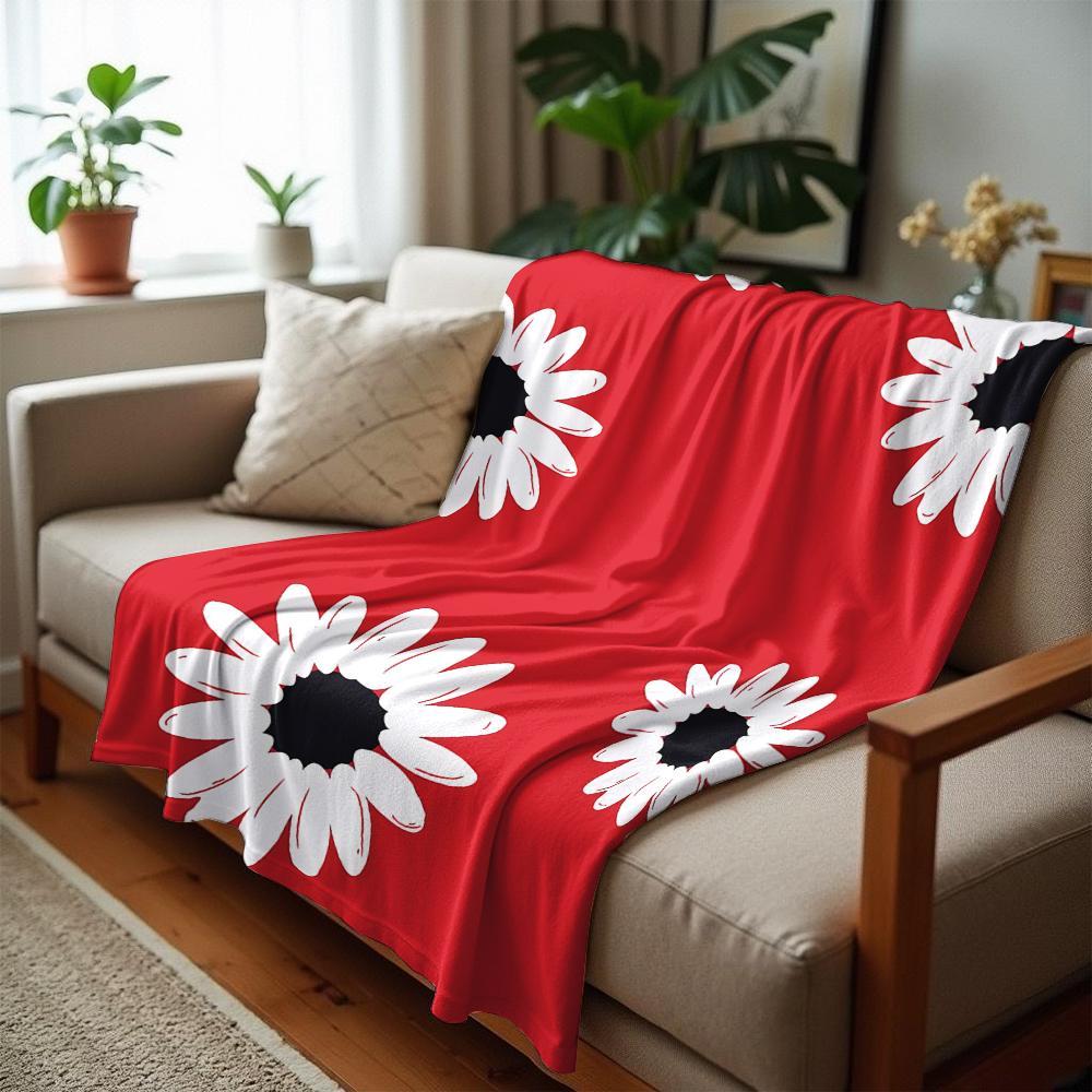 Red Scattered White Daisy Anime Cartoon Flannel Blanket Soft Warm Throw for Bedroom Sofa Car Kids Holiday Gift