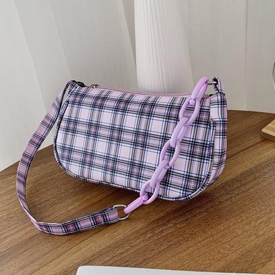 Dámská taška přes rameno Retro kostkovaná podpažní taška Řetízkové ramínko Zip Ležérní Designová Mini kabelka Taška přes rameno Dámská taška přes rameno
