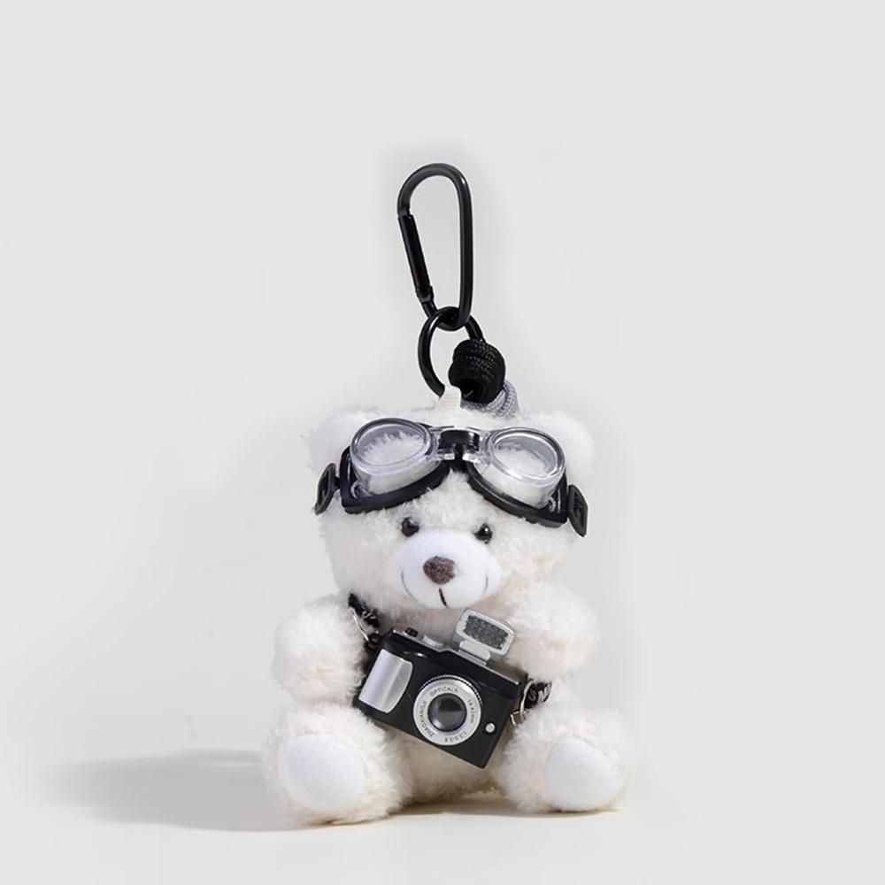 Cute plush Little bear keychain Cartoon Paired Camera Flying Glasses Creative Trendy Handbag Chain Gift