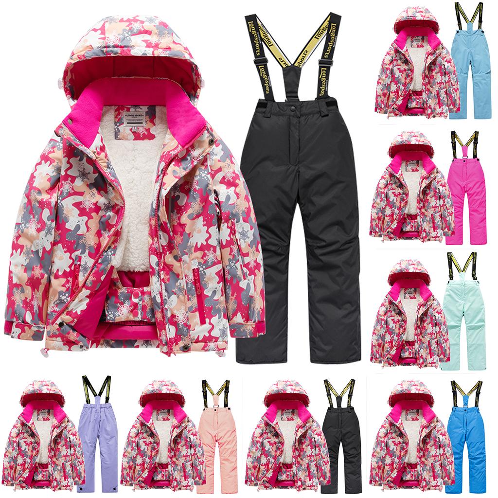 Children's Fashion Skiwear Set Boys' And Girls' Thickened Waterproof Warm Ski Suit Jacket And Trousers Outfit Set
