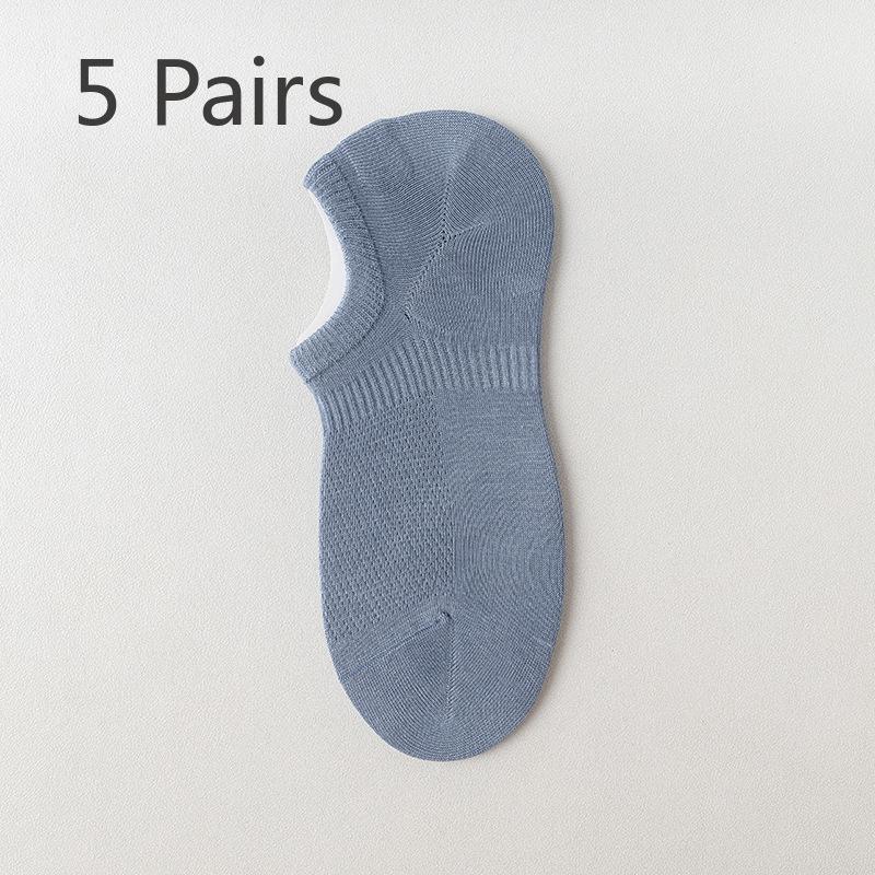 5 Pairs of Men's Summer Thin Mesh Breathable Silicone Non Slip Invisible Socks