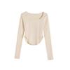Women's Slim Fit Curved Hem Long Sleeve Square Neck T-Shirt