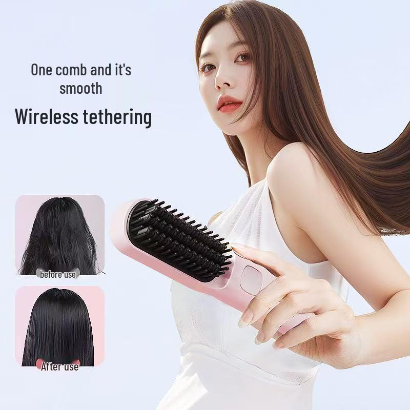 Wireless Hair-Friendly 2-in-1 Straightener & Curler with Fluffy Curl Comb