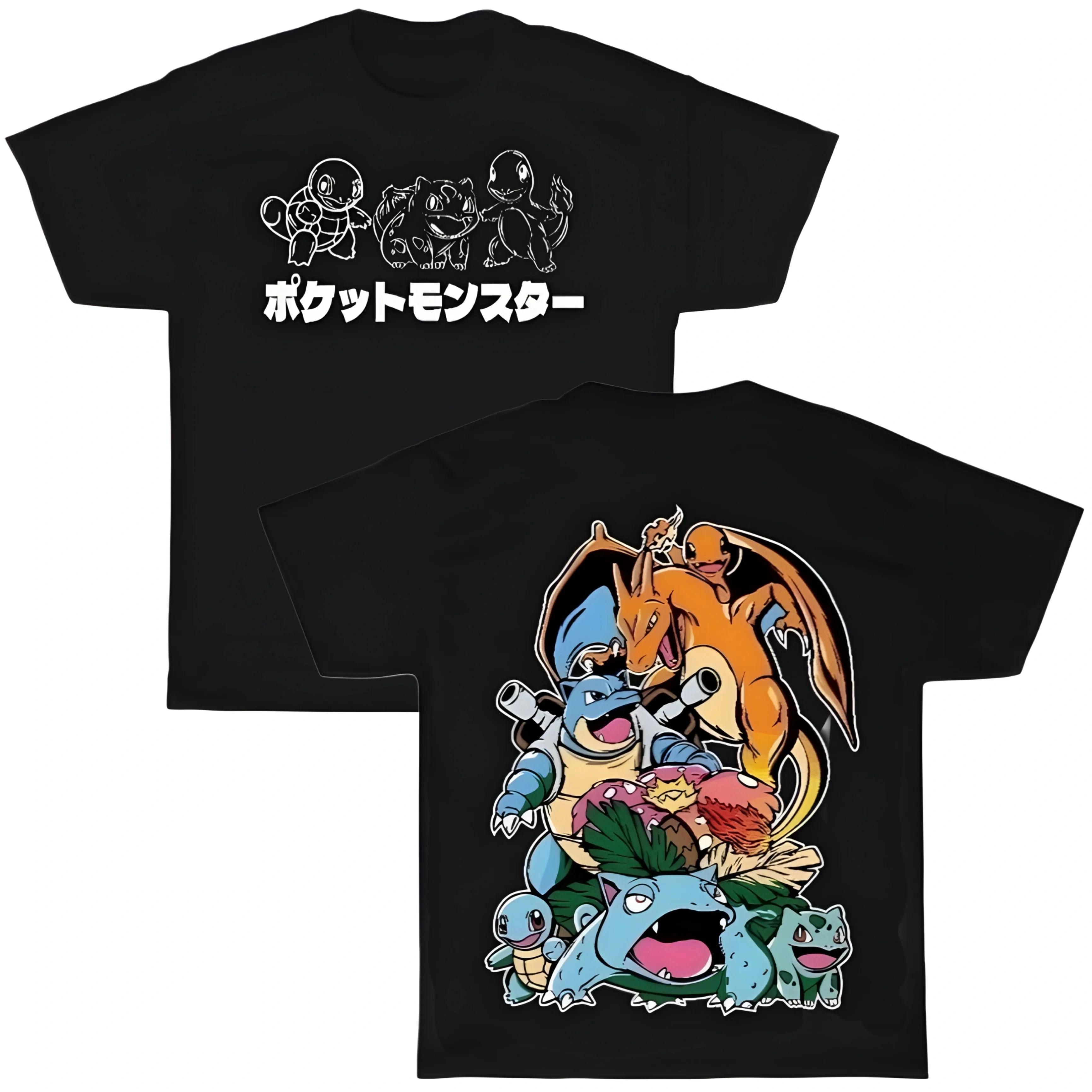 

Unisexs and Womens Summer New Jenny TurtleBulbasaur SeedLittle Fire Dragon Evolution Family Photo Loose Cotton Tshirt M