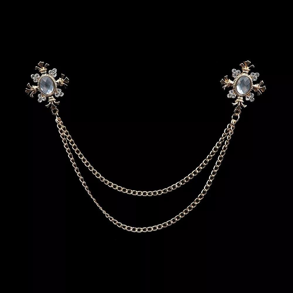 

Брошь со стразами в стиле ретро, ​​костюмная рубашка, цепочка с кисточками, булавка на лацкане, женские и мужские украшения, сплав, брошь на воротнике