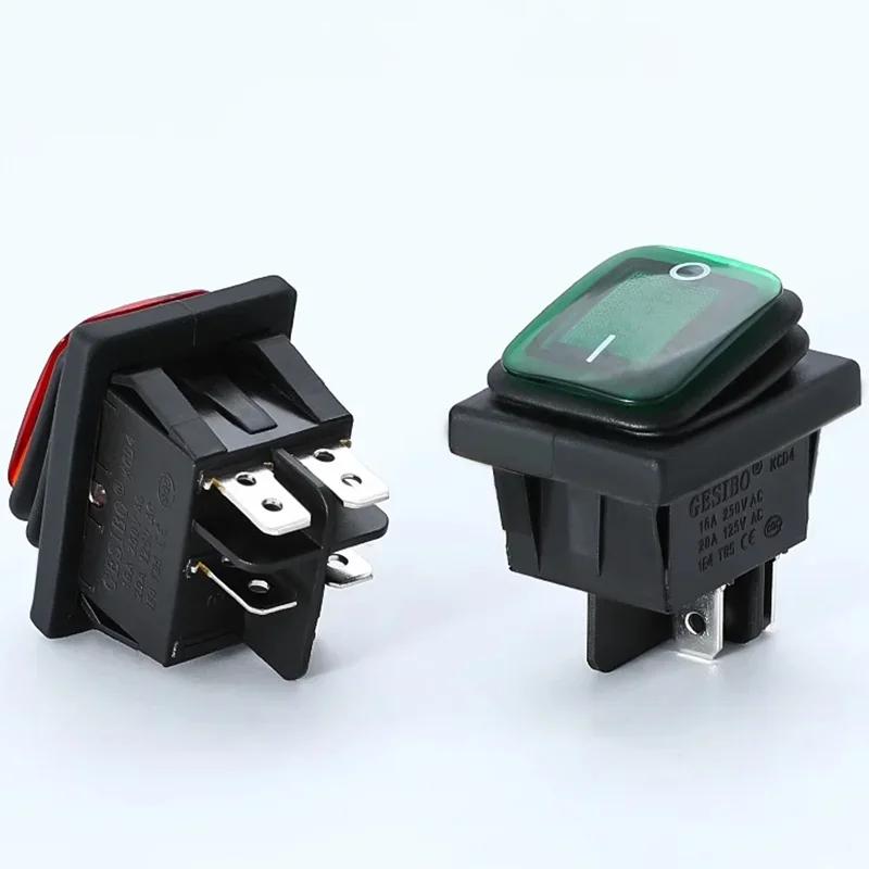 2Pcs 12V 220V Waterproof Rocker Switch KCD4 16A 4Pin ON/OFF Seal Switch Car Boat Button Switches with LED Light