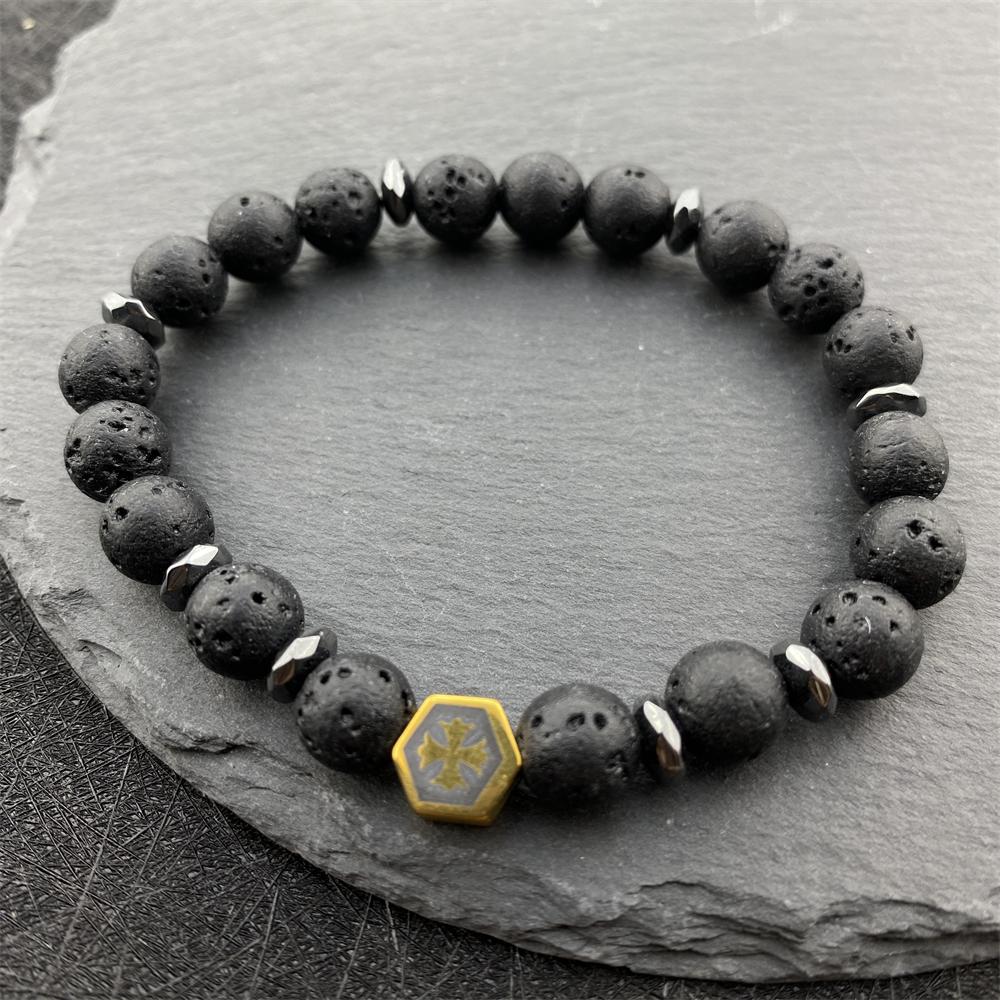 New Men's Black Hematite Crown Bracelet 8mm Volcanic Stone Bracelet