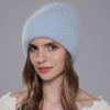 Women's Winter Angora Rabbit Hair Knitted Fried Dough Twist Double Flanging Warm Versatile Wool Hat