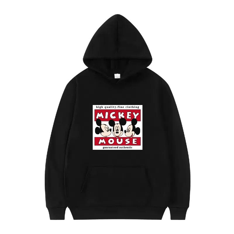 Disney Mickey Mouse Pattern Woman Fleece Casual Loose Black Autumn Tops Clothes Pullovers Ladies Cheap Hoodies Men Sweatshirts