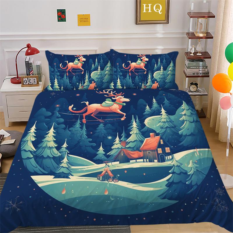 Christmas Gift 3D Printed Polyester Pillowcase Quilt Cover Two Or Three-Piece Set Is Available