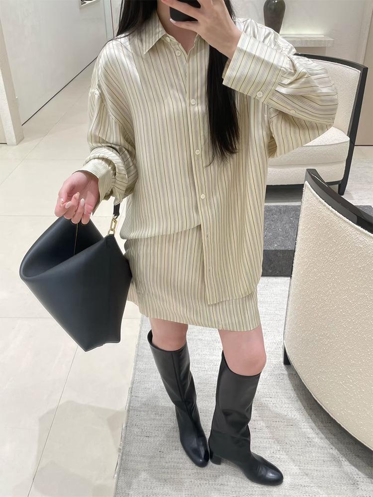 Wen Jiu 26 Early Spring New 100% Mulberry Silk Striped Loose Women's Shirt