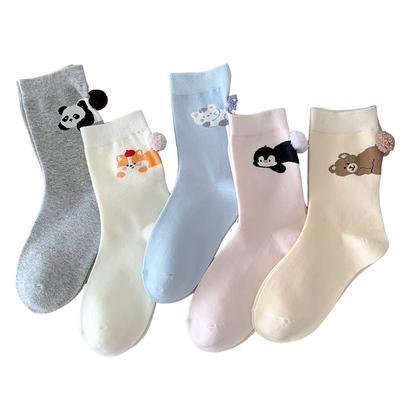 Chaussettes Animal Cartoon Boule Bas, Chaussettes Mi-mollet Mignonnes pour Filles, Couleur Unie, Chaussettes en Coton Panda Dui Dui Polyvalentes