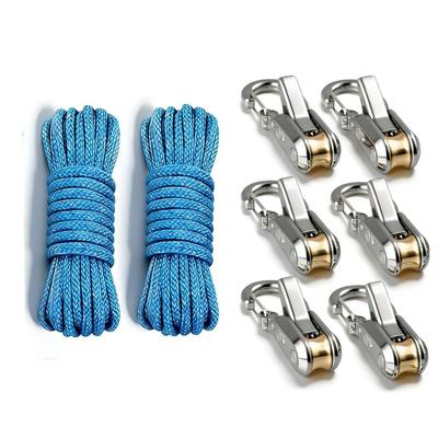 Retractable Buckle Rope 2 Ropes and 6 Roller Tensioner Tie Down Rope Set for Camping Canopy Rowing Outdoor Gear