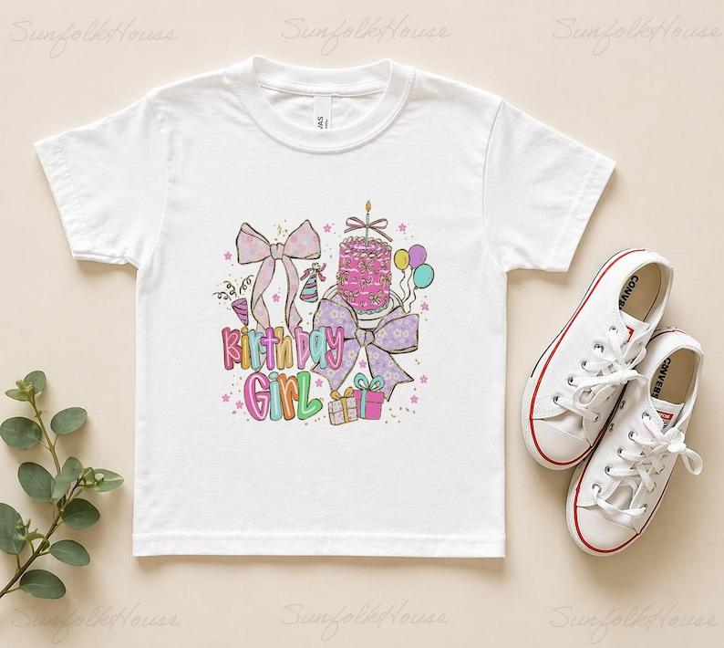 Birthday Girl Shirt Youth, Cute Coquette Birthday Tee for Girls, Pink Bow Party Shirt, Kids Birthday Outfit Graphic Tee Gift 120