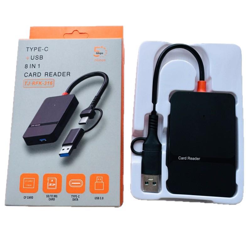 USB-C/USB 3.0 Multi-Card Reader Eight-in-One Hub for SD/TF/MS/CF Cards