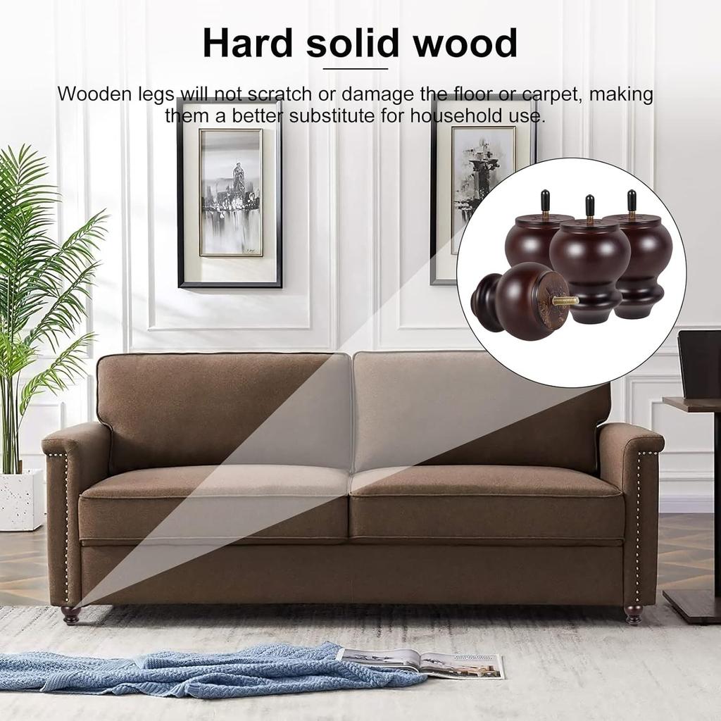 4 Piezas Patas de Muebles Forma de Calabaza Patas de Madera para Muebles H10cm Patas de Sofá Nogal Retro con Perno de 5/16''/M8 Pre-perforado y Placa de Montaje y Tornillos para Mesa