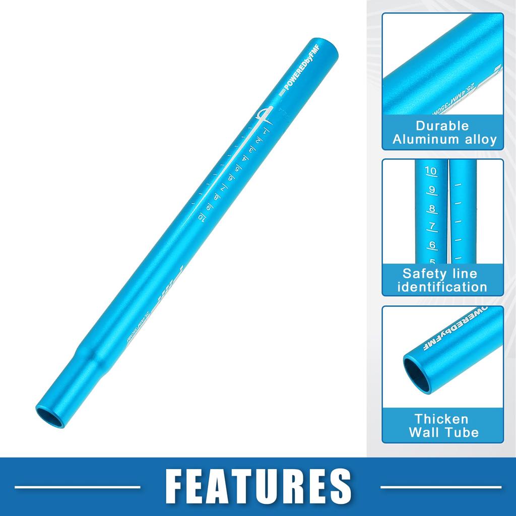 A ABSOPRO Bicycle Seat Post Mountain Bike MTB Road Bike Fixed Gear Aluminum Alloy Blue 25.4x350mm