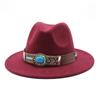 Ethnic Style Flat-Brimmed Big-Eave Hat Straight-Brimmed Jazz Hat Woolen Top Hat