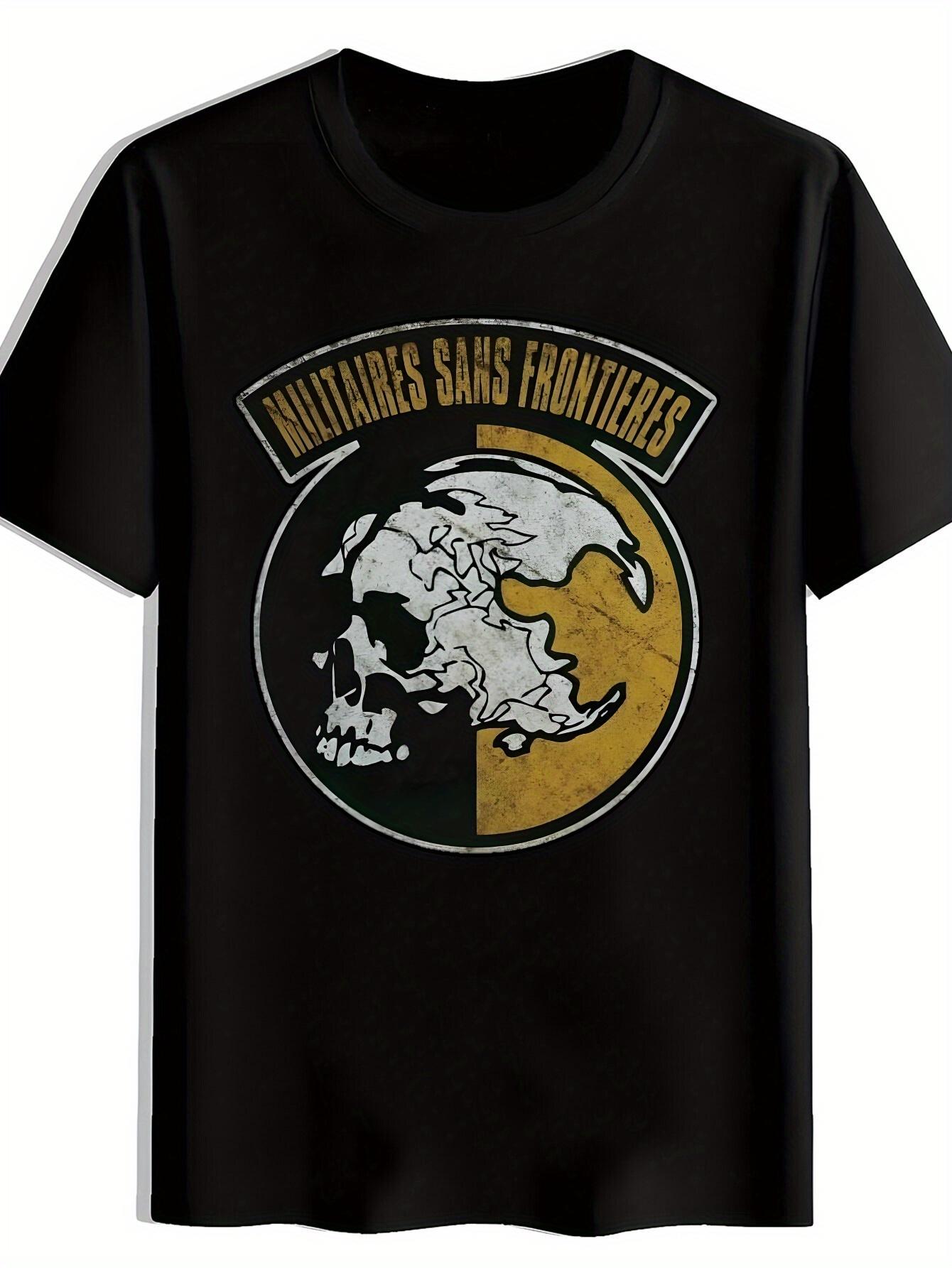 Black T-shirt with Nailaires Sans Frontieres Graphic - Skull & Globe Design M