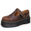 New Thick-soled T-band Mary Jane Women's Shoes, Genuine Leather Low-top Small Leather Shoes, First-layer Crazy Horse Brown Muffin-soled Shoes