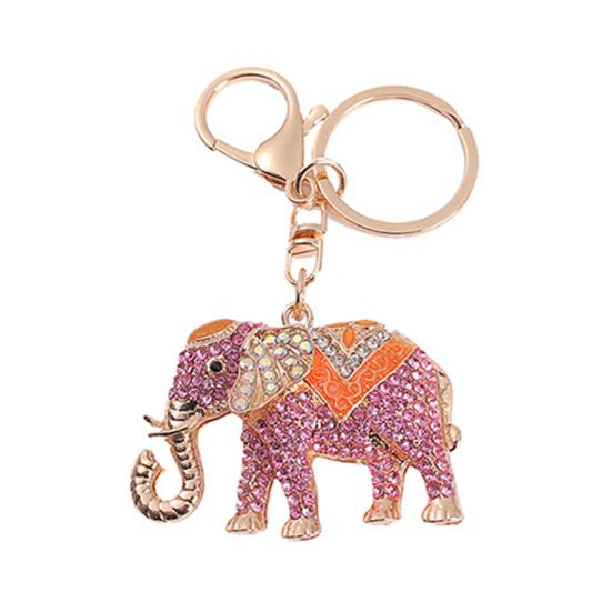 Keychain Sparkling Rhinestones Inlaid Elephant Design Keychain Pendant Enamel Oil Drip Process Smooth Edges Spring Buckle Key Holder Car Keys Good
