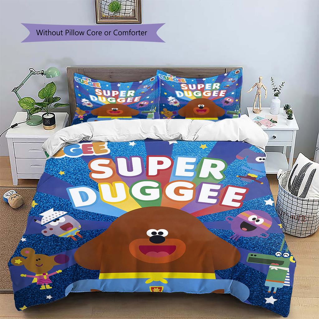 Hey Duggee Muster Bettwäsche Bettdecken-Set Heimdekoration Geschenk (1 Bettbezug + 2 Kissenbezüge (ohne Füllung))