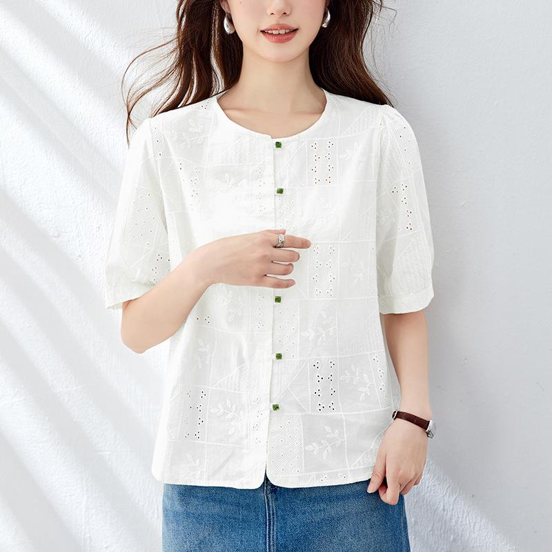 Apricot Crew Neck Top Womens Short Sleeves Summer Latest Latest Chinese Embroidered Top Womens Top M