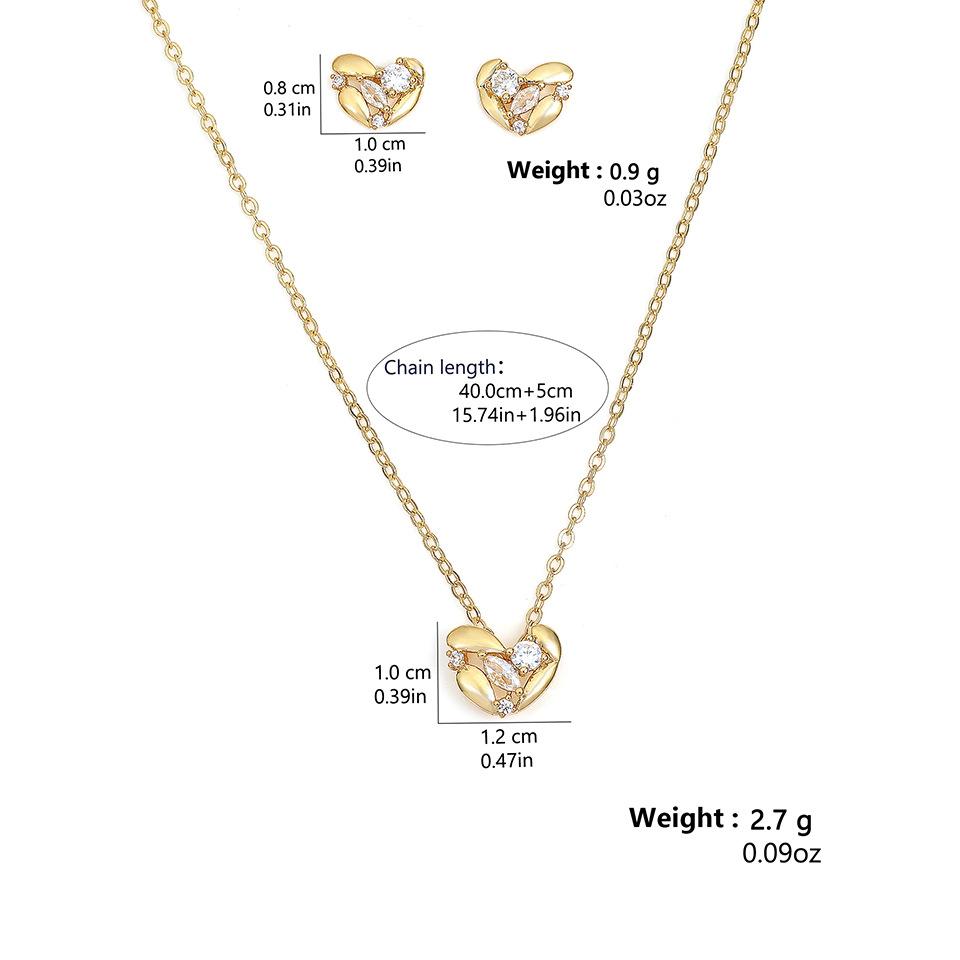 Mode Exquisite Liebe Raute Intarsien Zirkon Halskette Ohrringe Frauen Vielseitig Persönlichkeit Temperament Schmuck