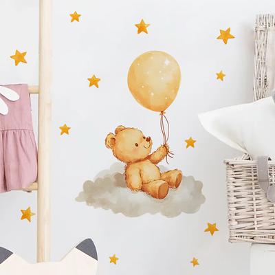 Cartoon Bear Balloon Star Wall Sticker Kids Room Bedroom Wall Decoration Self-Adhesive Wall Art