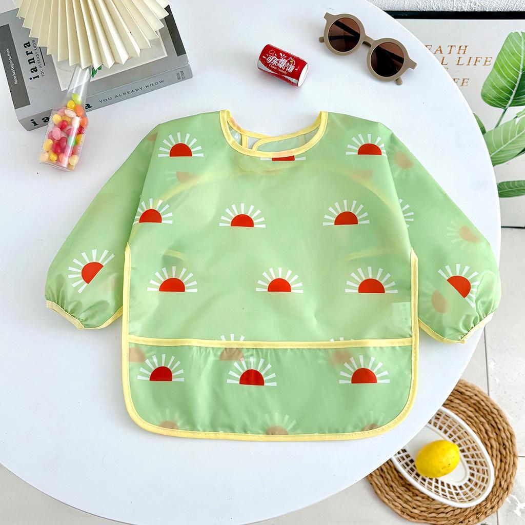 New Baby Bibs Cute Colorful Cartoon Waterproof Bib Infant Eating Children Drawing Long Sleeve Apron Self Feeding Baby 0-3 Years