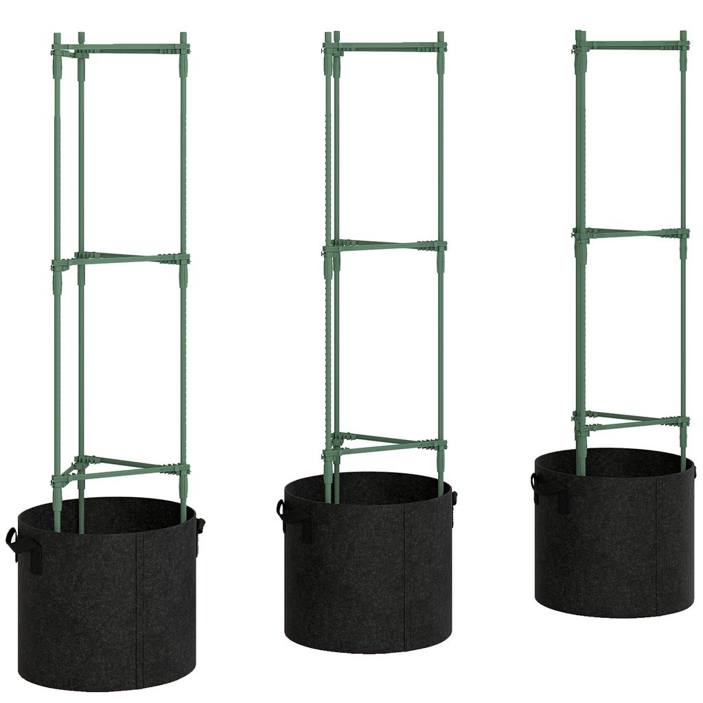 3 Packs Tomato Cages with 83.7L Grow Bags, 120cm Adjutstable Triangle Plant Stakes Support Trellis with Planter Bags