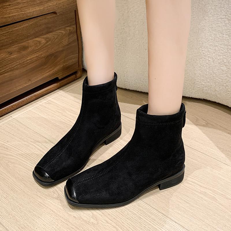 Street Style Women Ankle Boots Fashion Elegant Zippers Shoes Autumn Winter Square Heel Laides Stretch Modern Short Booties