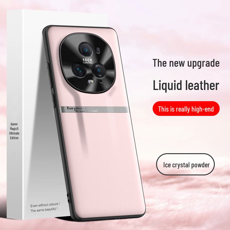 Protective liquid leather shell for Honor Magic5 Ultimate Edition phone, anti-fall design, ships as one piece.