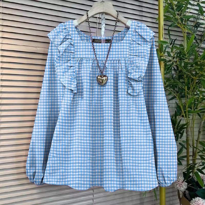 

ZANZEA Женская повседневная клетчатая блузка с длинным рукавом и квадратным вырезом 3XL синий