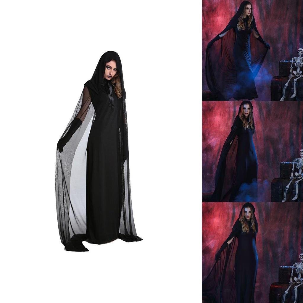 Enchanting Women's Wicked Gothic Witch Dress With Full Length Hooded Cape