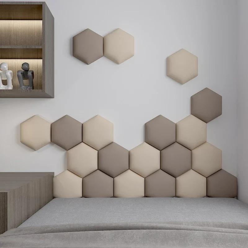 3D Nordic Kids Room Loft Hexagonal Headboard Soft Bag Wall Sticker Tatami Bed Headboard Self-adhesive Wall Background Wall Decal