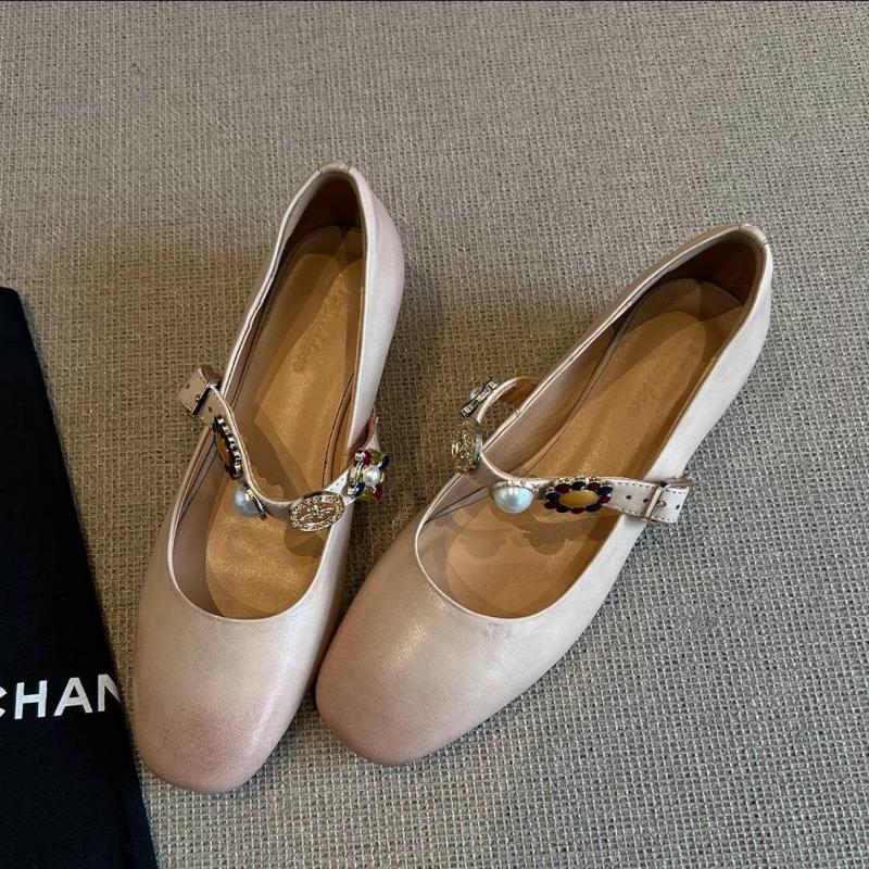 Super soft lambskin~ retro single shoes women's thick heel new models are beautiful and not tired shoes medium heel Mary Jane shoes
