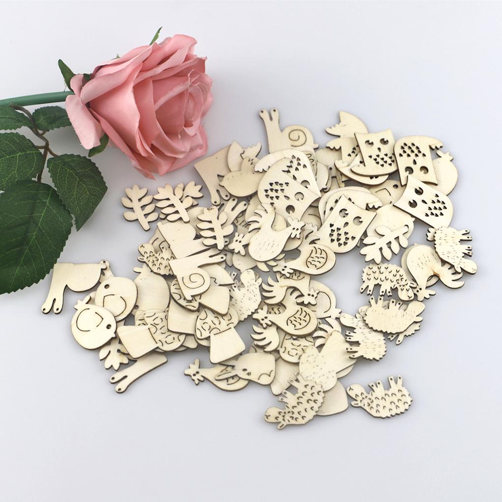 200x Animal Flower Leaf Pattern Multi-function DIY Pendant Handmade Practical Home Decoration Scrapbooking Craft Wooden Ornament