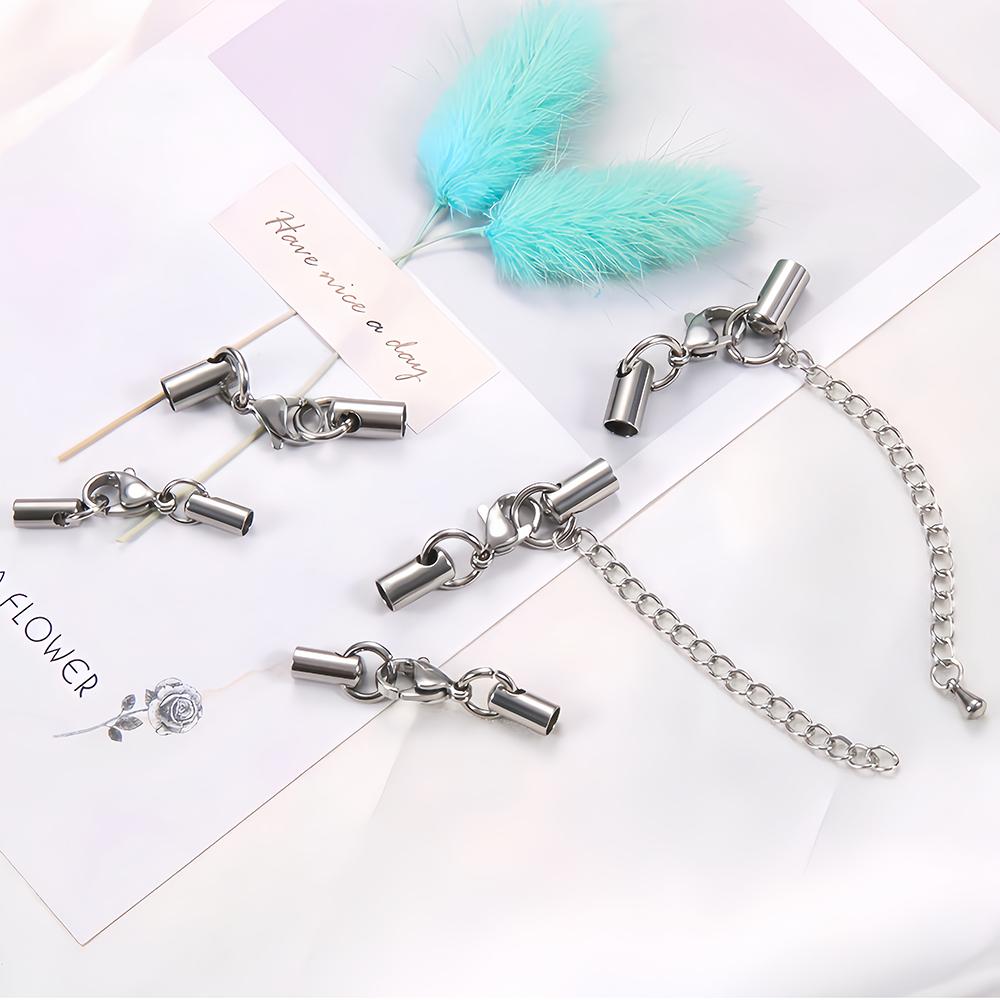 20-50pcs 1-5mm Stainless Steel End Tip Cap Crimp Clasps Connector DIY Tassel Leather Cord End Crimp Jewelry Making Supplies