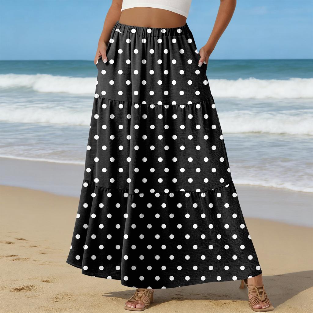 Women's Casual High Waist Drawstring A-line Skirt Color Skirt With Pockets