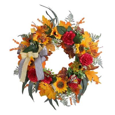 Elegant Thanksgiving Maple Leaf and Sunflower Door Wreath for Home Decor