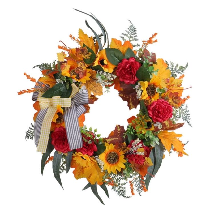 Elegant Thanksgiving Maple Leaf and Sunflower Door Wreath for Home Decor 1