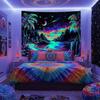 Lifeella Blacklight Landscape Tapestry, Glow in the dark UV Reactive Beach Lake Wall Decor, Aesthetic Palm Tree Art for Bedroom Living Room, 36x48